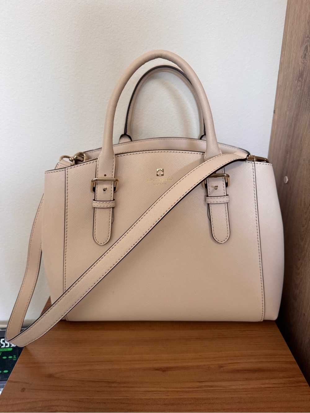 Kate Spade Blush Cream Leather Satchel with Gold Hardware